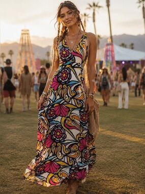 Zen Knits Vibrant Multicolor Festival Maxi Dress